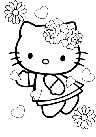 Kolorowanka Hello Kitty wśród fruwających serc